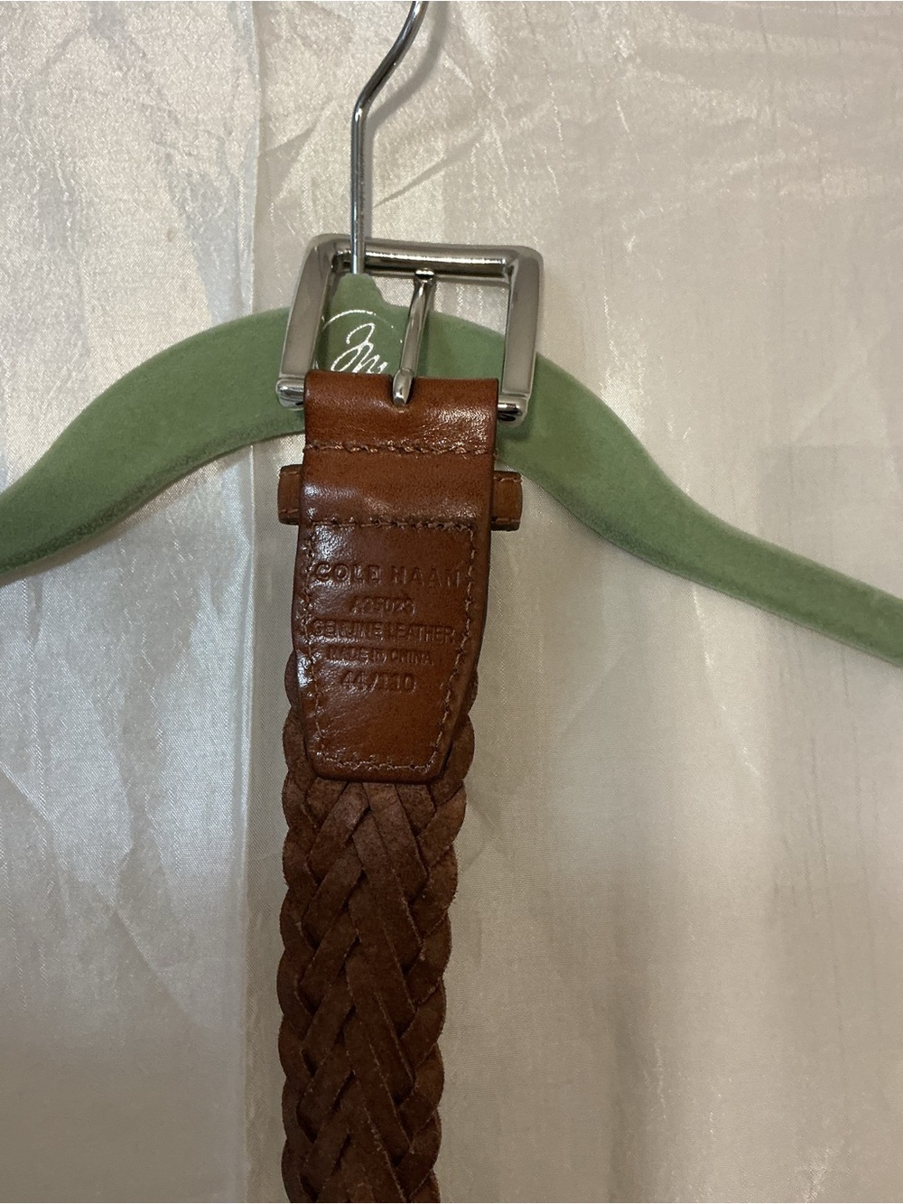 Cole Haan Brown Braided Leather Belt with Silver Buckle